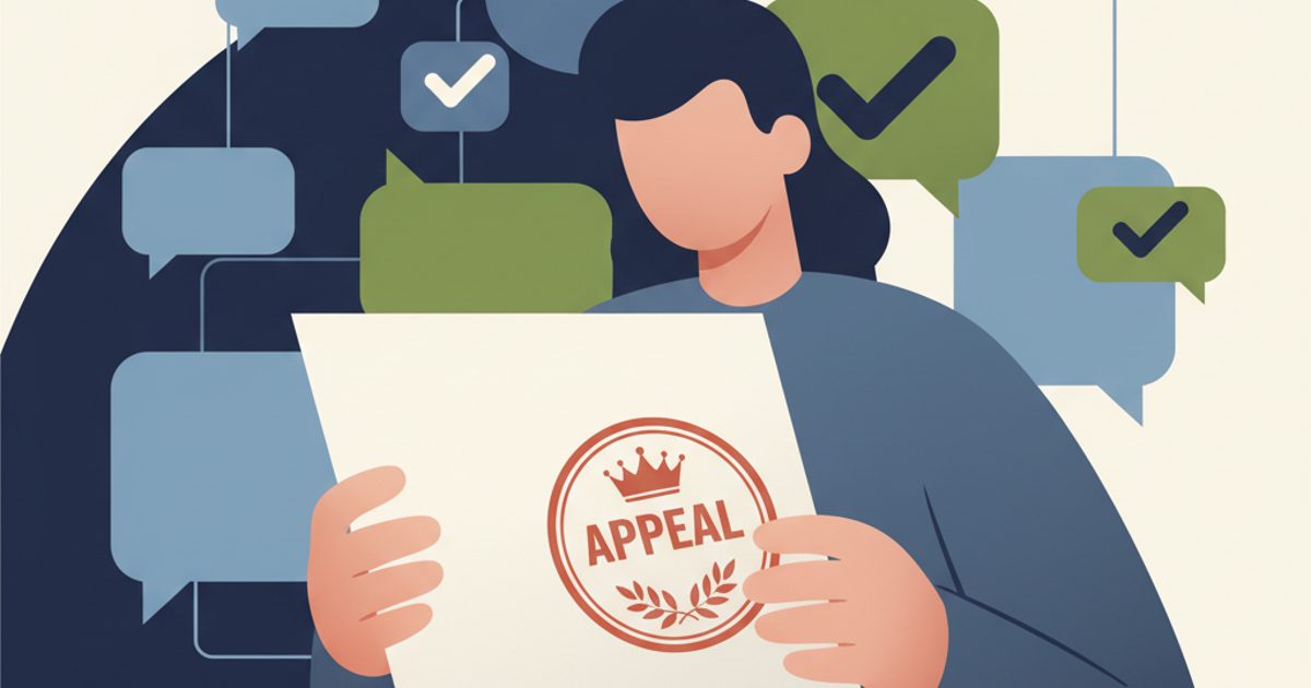 An illustration showing a document being stamped with the word 'APPEAL', symbolizing the process of how to appeal a WhatsApp ban.