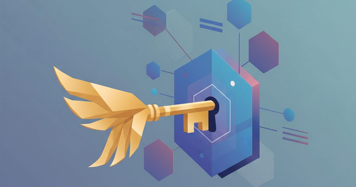 A golden key with a wing design is shown unlocking a digital lock, symbolizing the process of a Twitter username claim service.
