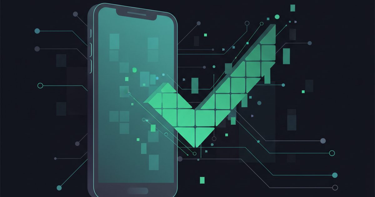 An abstract image showing a green digital checkmark next to a smartphone, symbolizing the WhatsApp green tick verification process.