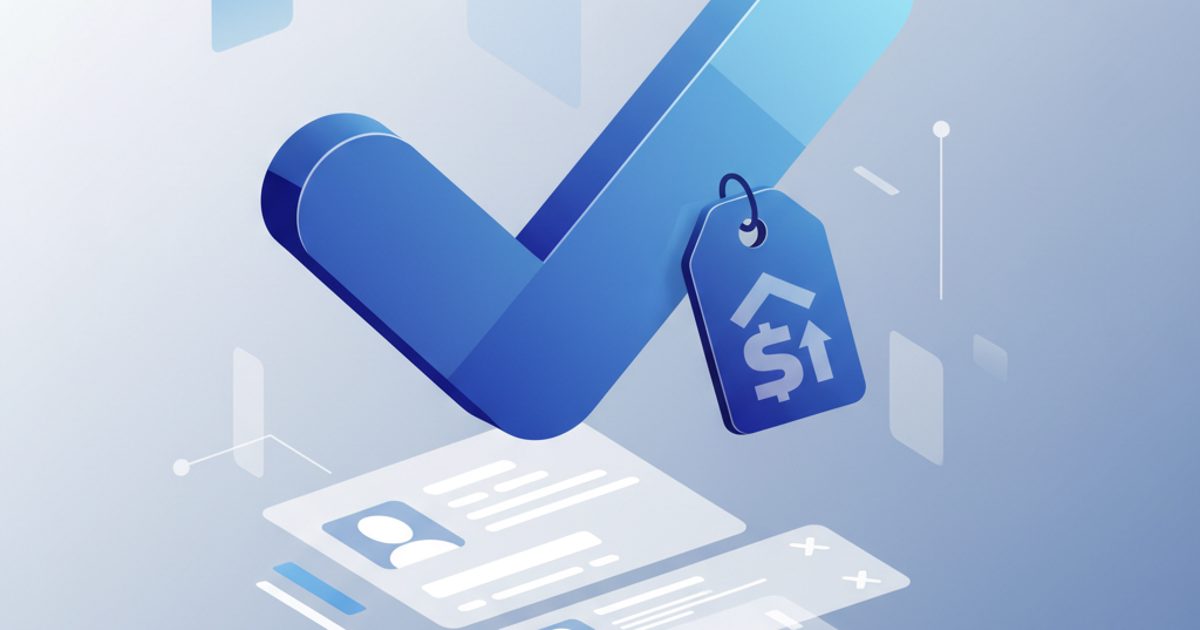 A 3D illustration showing a blue verification badge with a price tag, symbolizing the cost of Instagram verification.