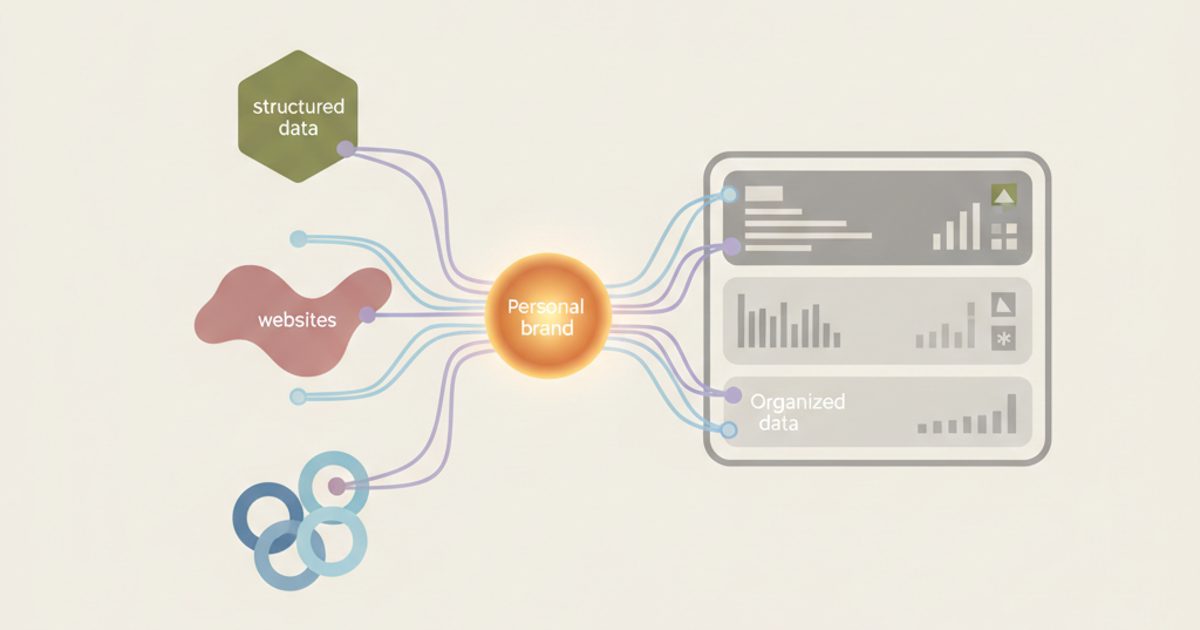 An abstract visualization of how a Google Knowledge Panel is formed from various data sources into a single, authoritative display.