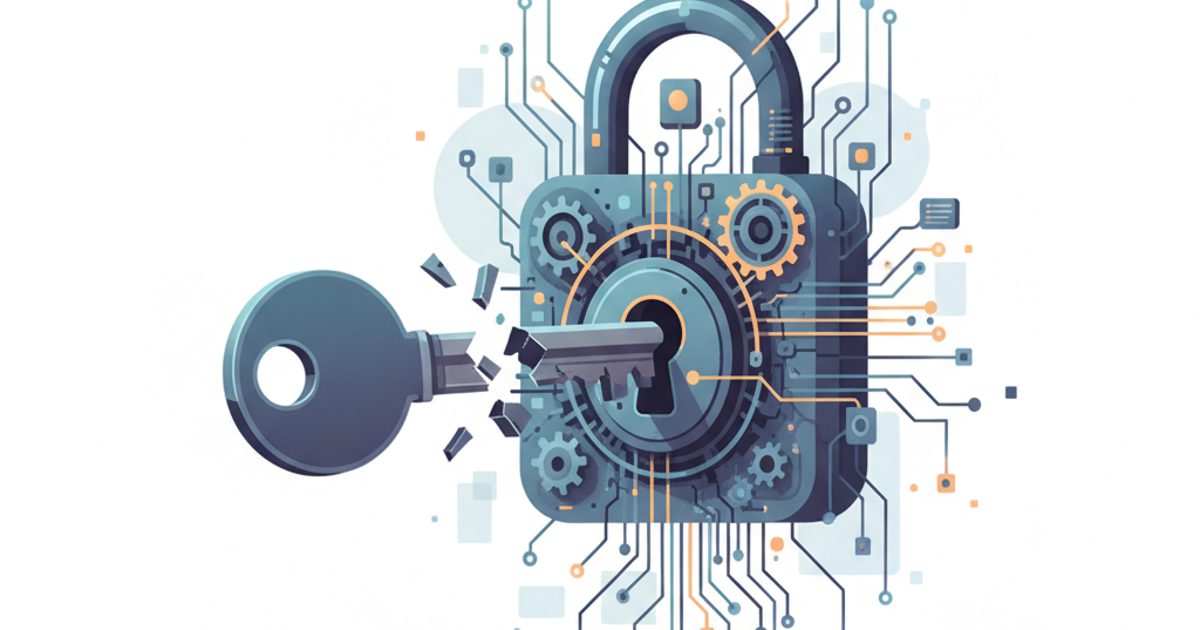 A digital art piece showing a fractured key attempting to open an intricate lock, symbolizing the difficult process of recovering a disabled social media account.
