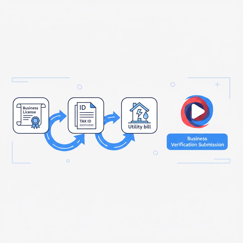 Diagram of required documents like business licenses and tax IDs for TikTok Business Verification.